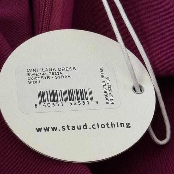 Staud Ilana Mini Dress Syrah Plum Purple Size Large NWT - Picture 8 of 10